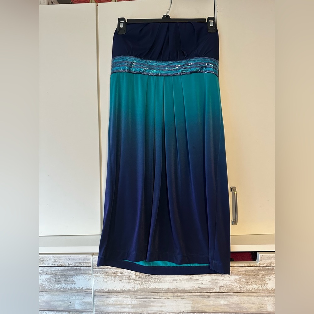 ✨ My Michelle Strapless Ombre Sequin Dress Blue Teal Size M Formal Party